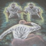 A chalk art image of God and Jesus Christ appearing to Joseph Smith