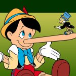 Pinocchio with a long nose from telling a lie
