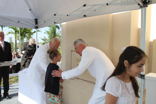 President Uchtdorf assists in setting the cornerstone of the Ft. Lauderdale Temple