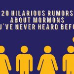 Text "20 hilarious rumors about Mormons you've never heard before" with purple background and graphics of people below.