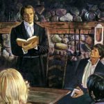 Painting of Joseph Smith in a meeting.
